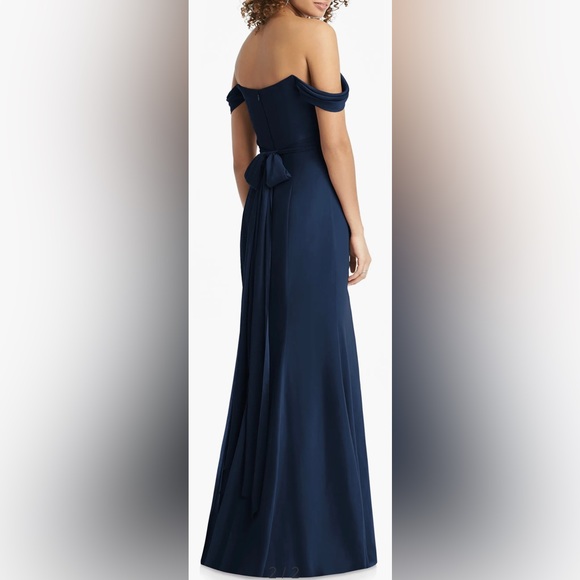 Social Bridesmaids Navy Strapless V-Neck Chiffon Trumpet Gown Size 4 NWT - Picture 3 of 14
